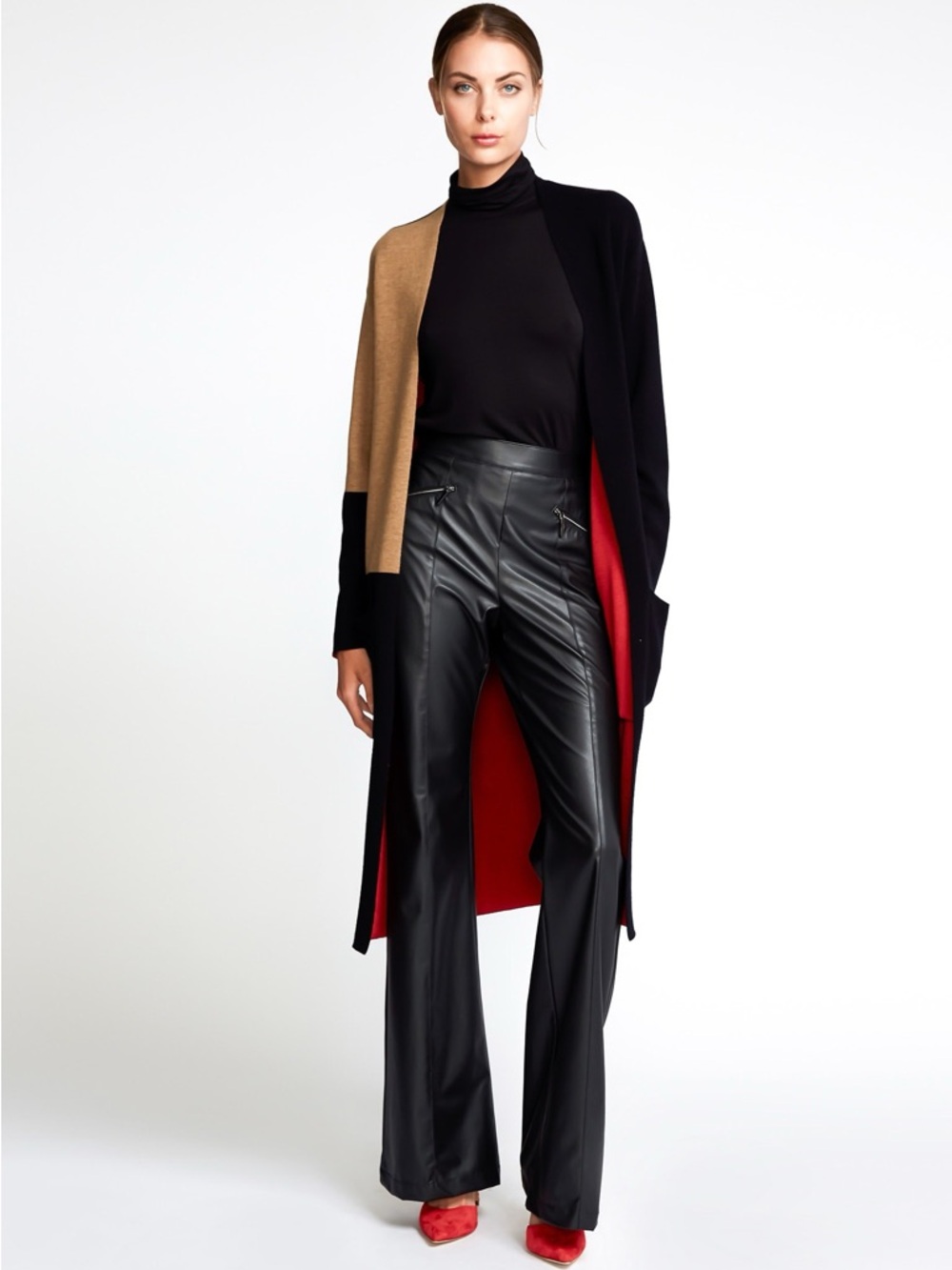 Worth Gianna Faux Leather Flared Pants - Black NWT